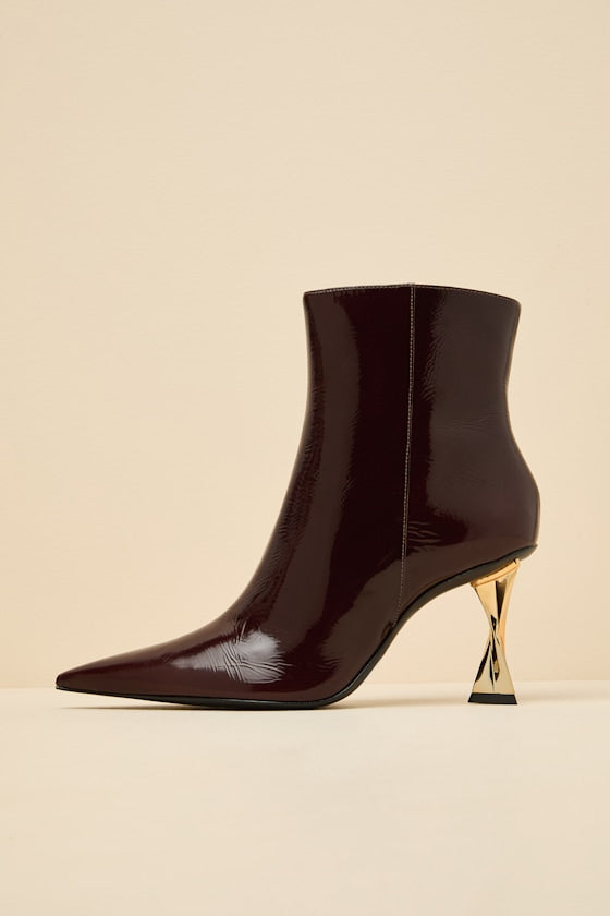 Elisha Maplewood Patent Pointed-Toe Ankle Booties