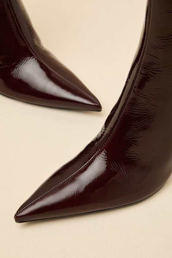 Elisha Maplewood Patent Pointed-Toe Ankle Booties