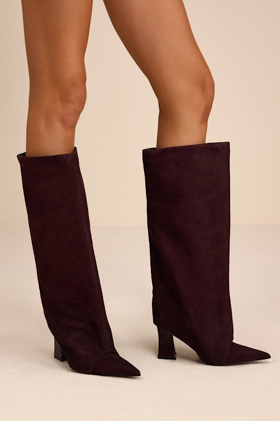 Terry Up Dark Plum Suede Leather Knee-High Boots