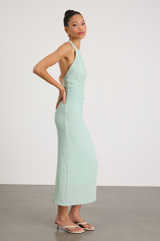 Jodelle Mint Green Textured Halter Midi Dress