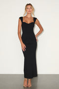 Samai Black Cap Sleeve Bodycon Midi Dress