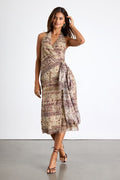 Francine Beige Multi Boho Print Halter Midi Dress