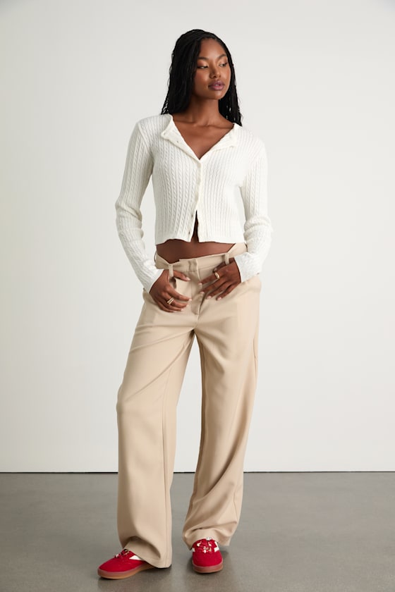 Cleo Beige Tailored Wide-Leg Trousers