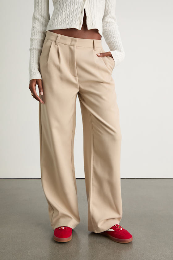 Cleo Beige Tailored Wide-Leg Trousers