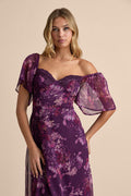 Valla Purple Floral Flutter Sleeve Midi Dress