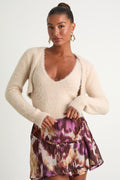 Mekea Beige Eyelash Knit Tank Top and Cropped Cardigan Set