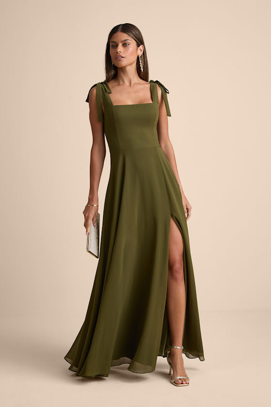 Love Me Forever Olive Green Square Neck Maxi Dress