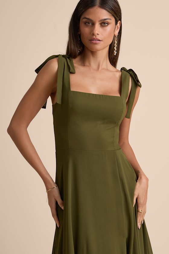 Love Me Forever Olive Green Square Neck Maxi Dress