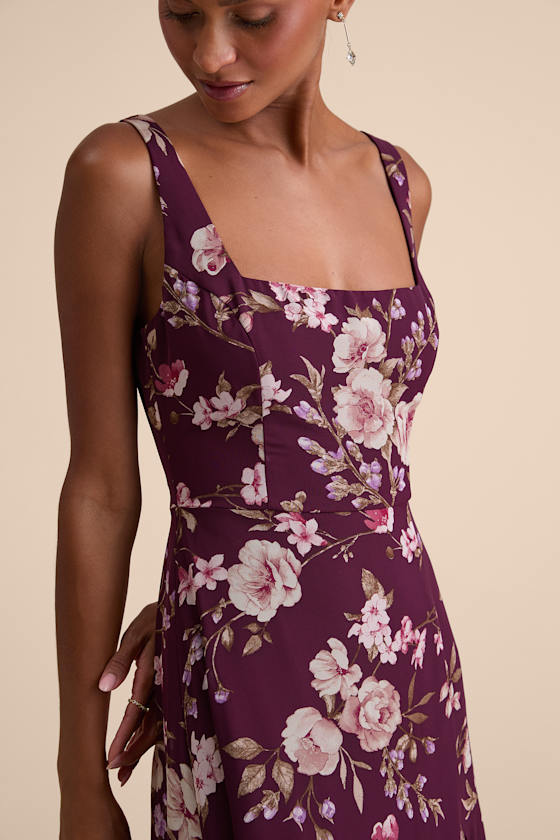 Remarkable Arrival Plum Purple Floral Sleeveless Maxi Dress