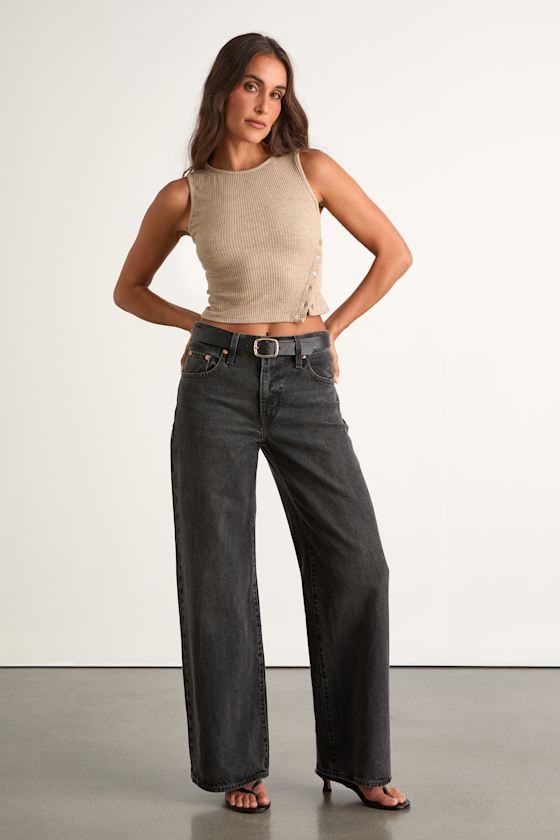 Michayla Taupe Ribbed Knit Side-Button Tank Top