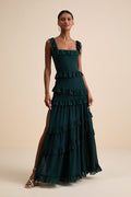 Compelling Romantic Dark Green Ruffled Tiered Maxi Dress