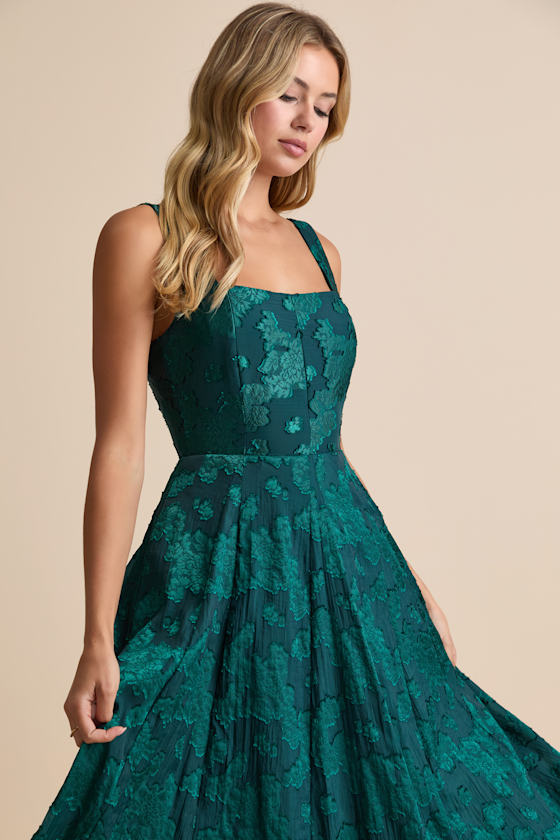 Loira Emerald Burnout Jacquard Lace-Up Midi Dress