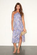 Zephyra Periwinkle Multi Wave Backless Midi Dress