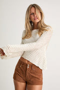 Xavia Ivory Ruffled Knit Asymmetrical Long Sleeve Top