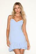 Nihira Light Blue Tiered Lace-Up Mini Dress