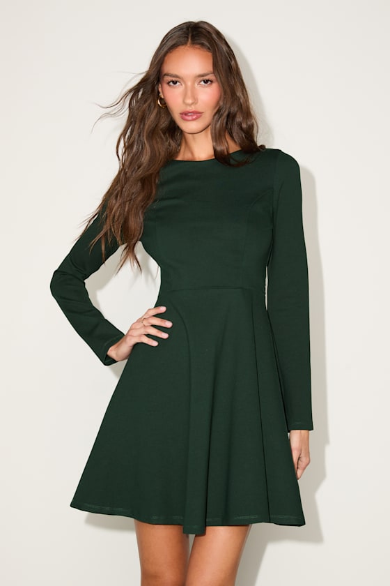 Forever Chic Dark Green Long Sleeve Dress