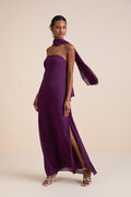 Rawya Plum Purple Strapless Maxi Dress and Scarf Set