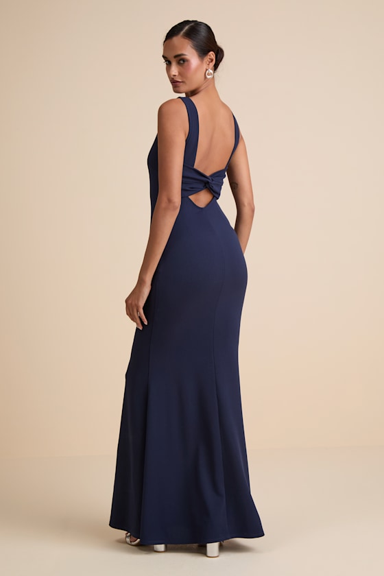 Love In Your Eyes Navy Knotted Mermaid Maxi Dress