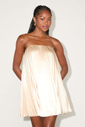 Bellina Champagne Satin Pleated Strapless Mini Dress