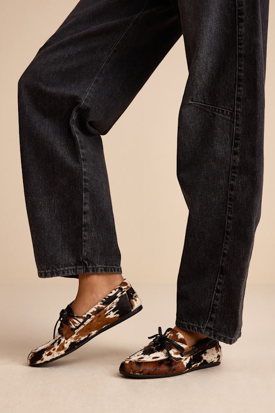 Sag Cow Print Calf Hair Leather Lace-Up Loafers