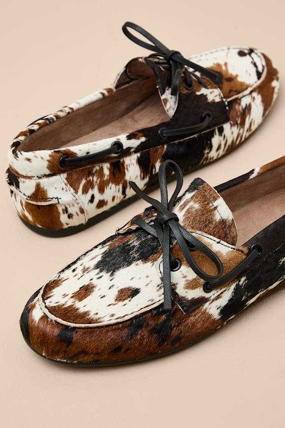 Sag Cow Print Calf Hair Leather Lace-Up Loafers