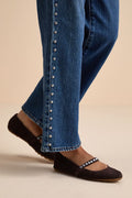 Karolin Chocolate Suede Leather Rhinestone Ballet Flats