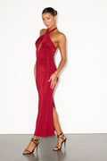 Tailynn Red Slinky Knit Cross-Front Maxi Dress
