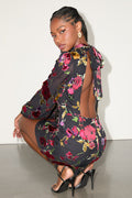 Retina Black Floral Burnout Velvet Backless Mini Dress