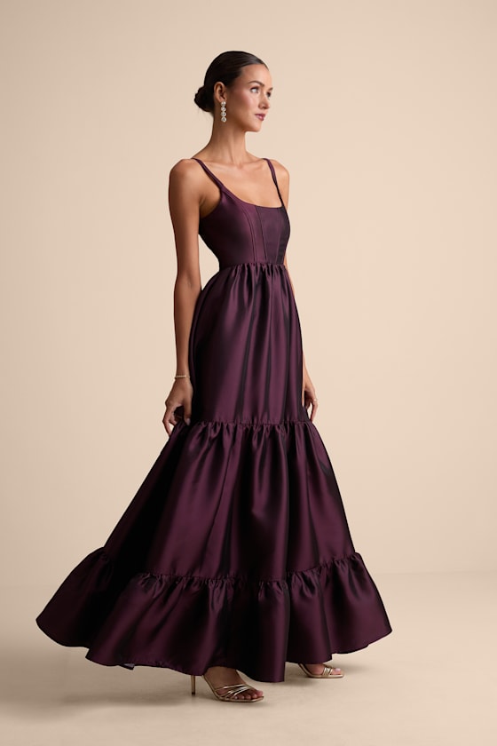 Avalie Plum Purple Tiered Bustier Maxi Dress