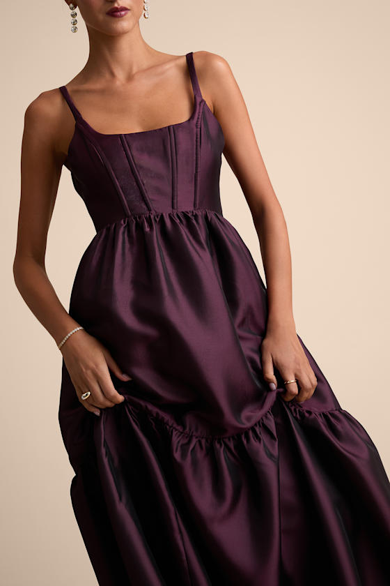 Avalie Plum Purple Tiered Bustier Maxi Dress