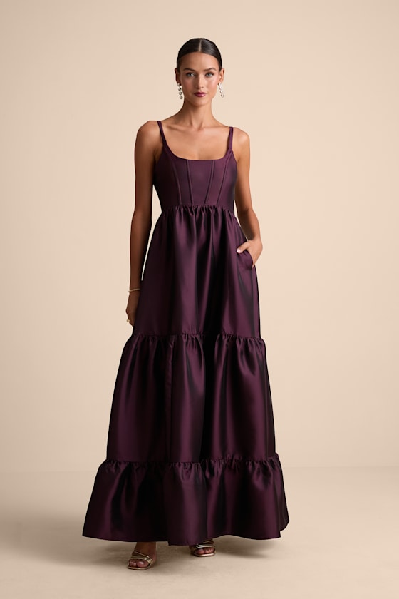 Avalie Plum Purple Tiered Bustier Maxi Dress