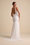 Kentworth Ivory Sequin Beaded Scoop Back Maxi Dress
