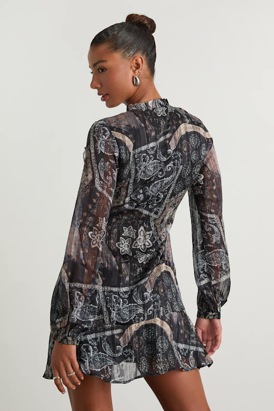 Claire Dark Navy Boho Print Wrap Mini Dress