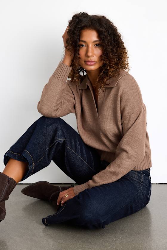 Cozy Forecast Light Brown Collared Pullover Sweater