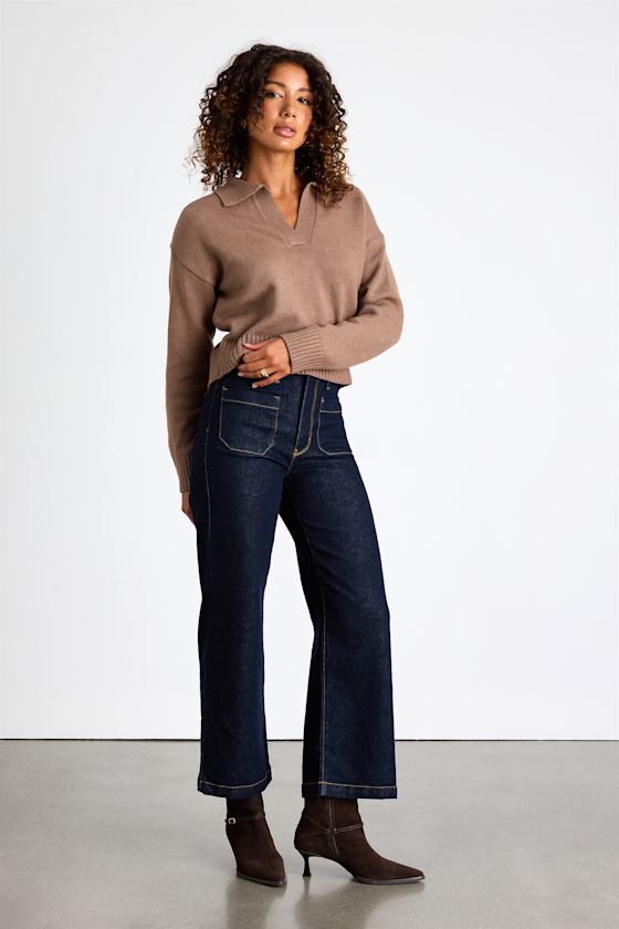 Cozy Forecast Light Brown Collared Pullover Sweater