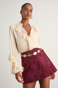 Marieanne Burgundy Suede Faux-Wrap Skort