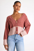 Convincingly Cozy Rusty Rose and Pink Cable Knit Boucle Cardigan