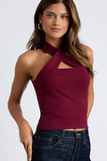 Essential Energy Wine Red Ribbed Sleeveless Cross-Front Top