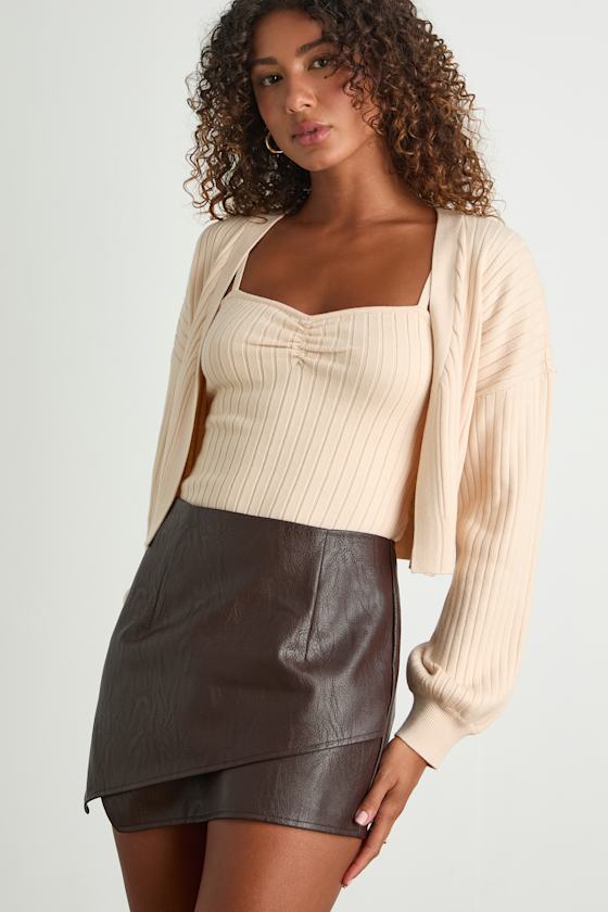 Edgy Vibes Dark Brown Vegan Leather Skort