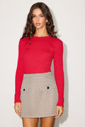 Karlee Red Ribbed Knit Long Sleeve Sweater Top