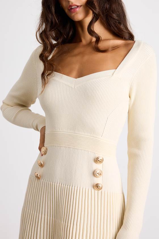 Chicest Crush Ivory Ribbed Long Sleeve Mini Sweater Dress