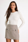 Andy Beige Houndstooth High-Rise Mini Skirt