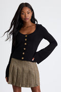 Everson Brown Multi Tweed Pleated High-Rise Mini Skirt