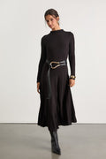 Corinne Black Jersey Knit Mock Neck Midi Dress