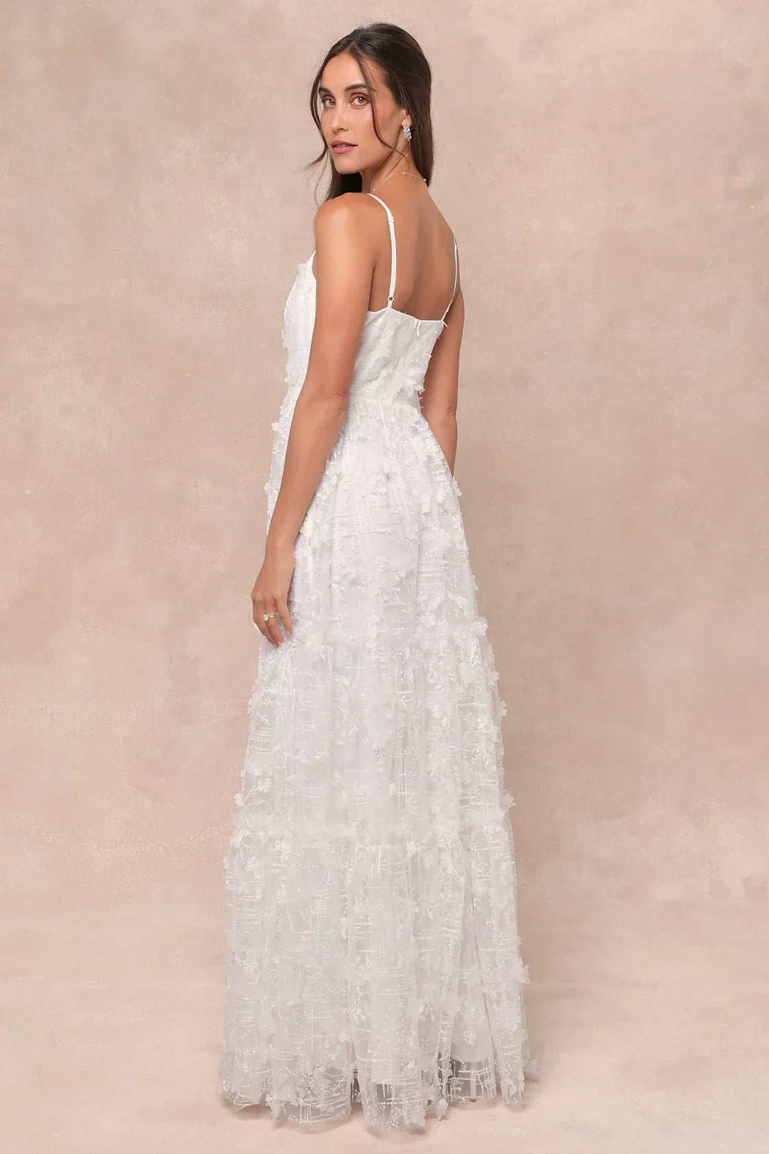 Adoringly Yours White Tiered 3D Floral Maxi Dress