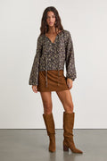 Noahlyn Black Floral Pleated Long Sleeve Blouse