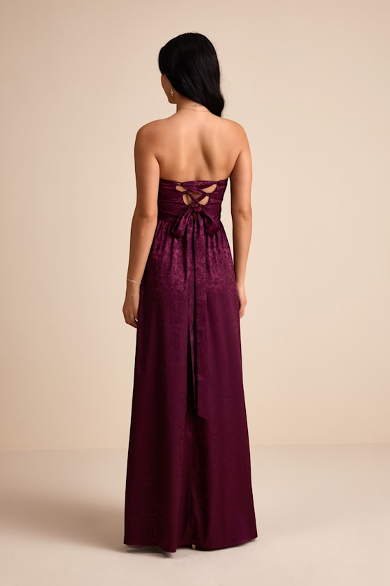 Venita Plum Floral Jacquard Satin Bustier Maxi Dress