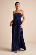 Venita Navy Floral Jacquard Satin Bustier Maxi Dress