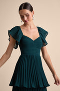 Notorious Charm Emerald Pleated Flutter Sleeve Maxi Dress