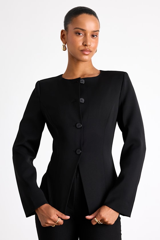Elyna Black Button-Front Blazer